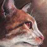 Hand-painted watercolor portrait of Chester, a charming pet cat