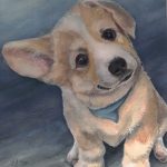 Custom watercolor portrait of Corky, a playful Pembroke Welsh Corgi puppy