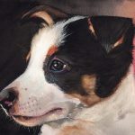 Custom watercolor portrait of Joey, a Jack Russell Terrier with an alert expression