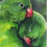 Custom watercolor portrait of two lovebirds painted together by TG Pet Art