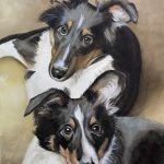 Watercolor portrait of two Shetland Sheepdogs, Misty and Brody