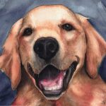 Hand-painted watercolor portrait of Ted, a loyal Golden Retriever
